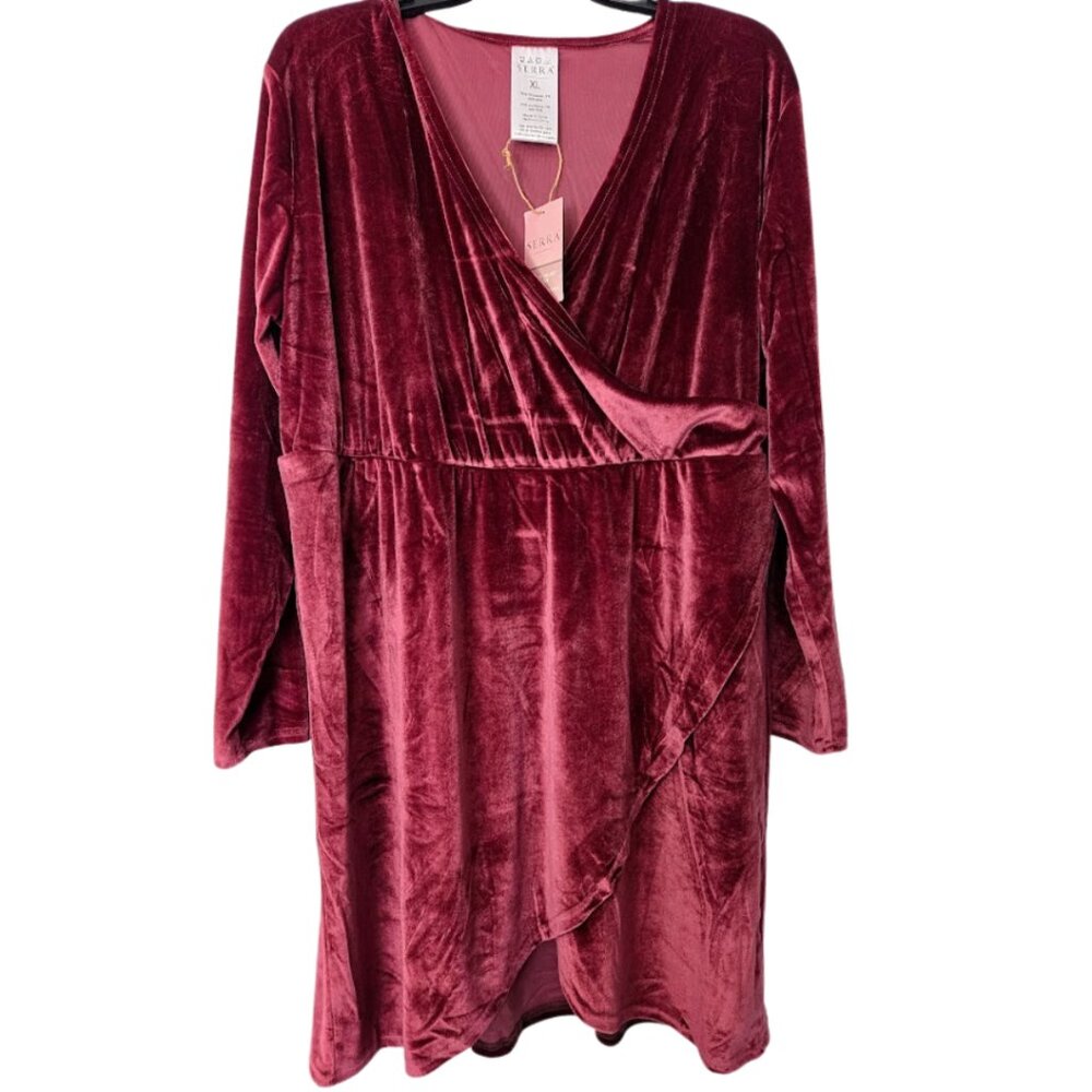 Serra burgundy velvet wrap dress XL NWT